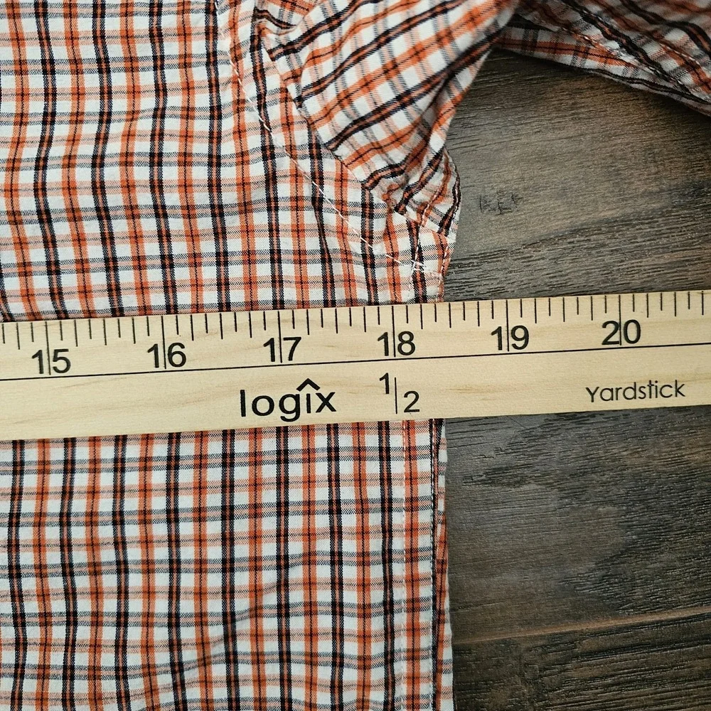 Ralph Lauren Boys Medium Button Up Orange Plaid Short Sleeve Shirt Preppy Casual